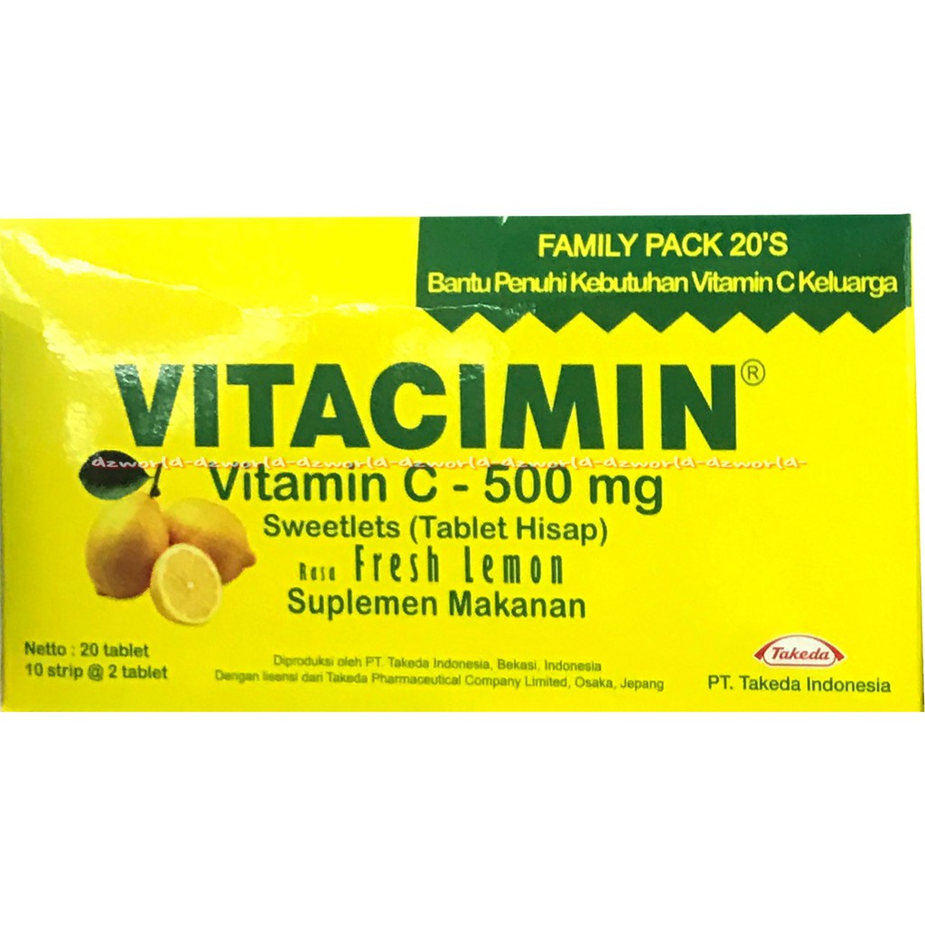 Vitacimin Vitamin C 500mg 20Tablet Vitamin Hisap Fresh Lemon Vit C Vita Cimin Jeruk Kuning