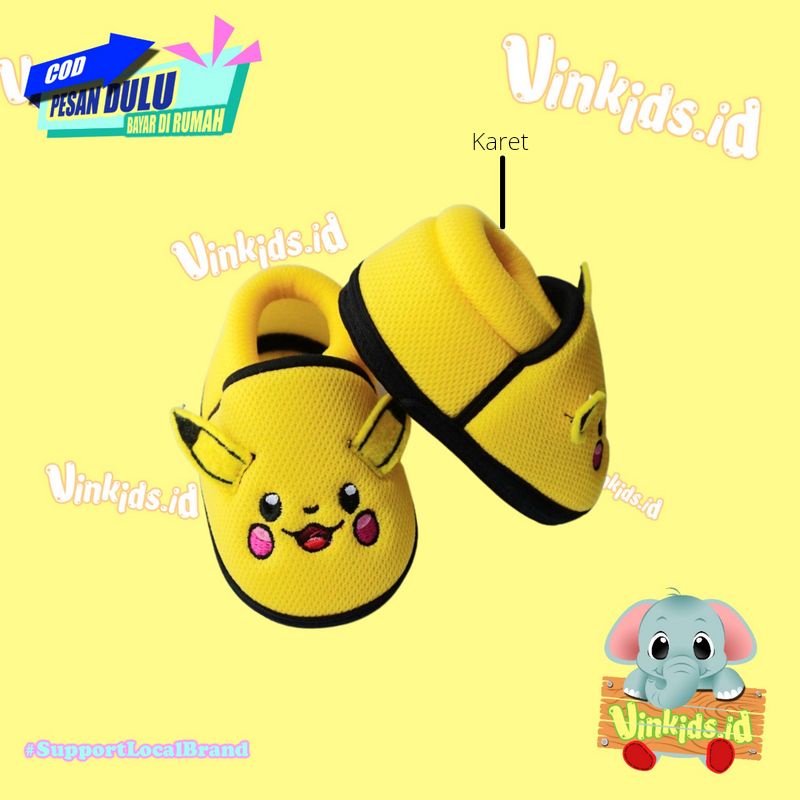 Sepatu Anak Bayi Perempuan Laki Laki Prewalker 0-12 Bulan Karakter Pikachu Full Yellow