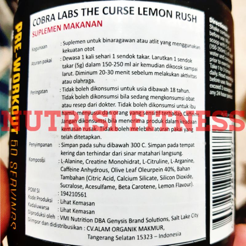 JNX SPORT THE CURSE COBRA LABS THE CURSE PRE WORKOUT COBRALABS PREWORKOUT ARGININE CITRULINE