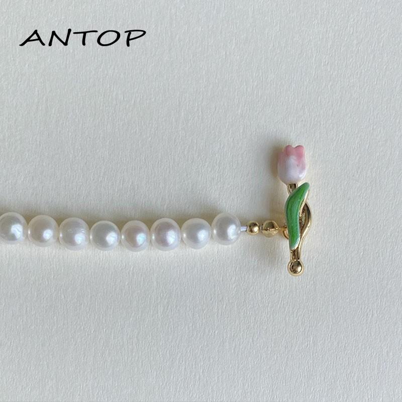 Gelang Tangan Rantai Aksen Bunga Tulip + Mutiara Imitasi Untuk Wanita