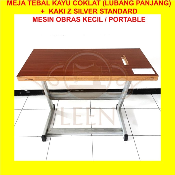 Meja TEBAL &amp; Kaki Z Silver SET Mesin Jahit Obras Kecil / Portable LEEN