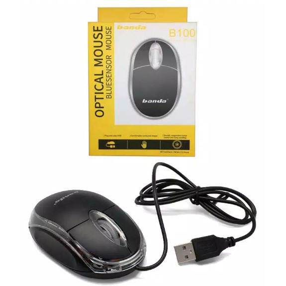 B100 Mouse USB Kabel Banda dengan Lampu - Warna Random