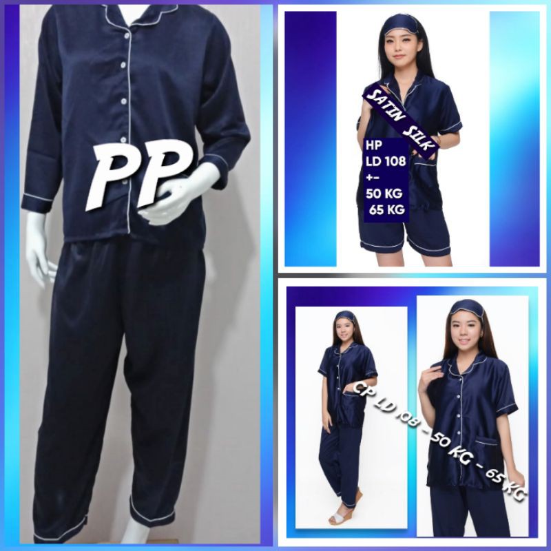 PIYAMA COUPLE SATIN POLOS NEVI LENGAN PANJANG PP NAVY