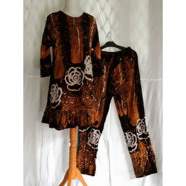 Setelan Rayon Wanita kekinian/One Set Tunik Lengan Panjang (3/4)-1