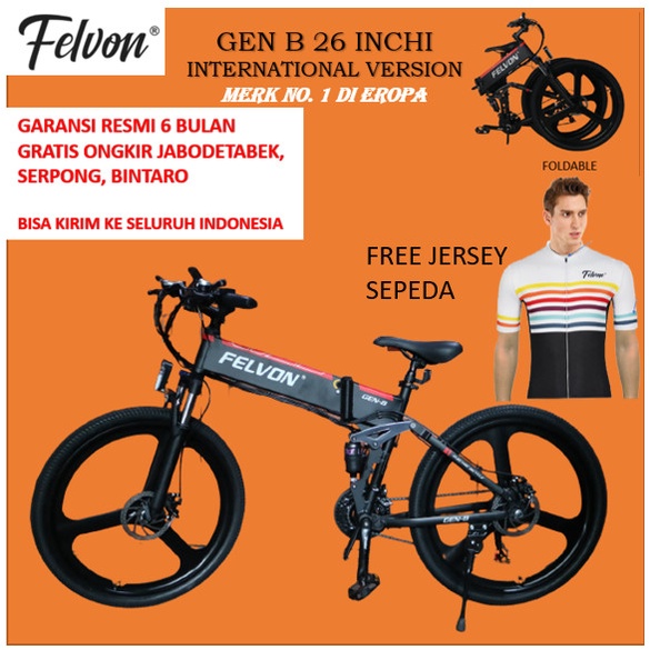 Sepeda Lipat MTB Elektrik Felvon Gen B 26 Inchi Sepeda gunung Original - Felvon Gen B 26