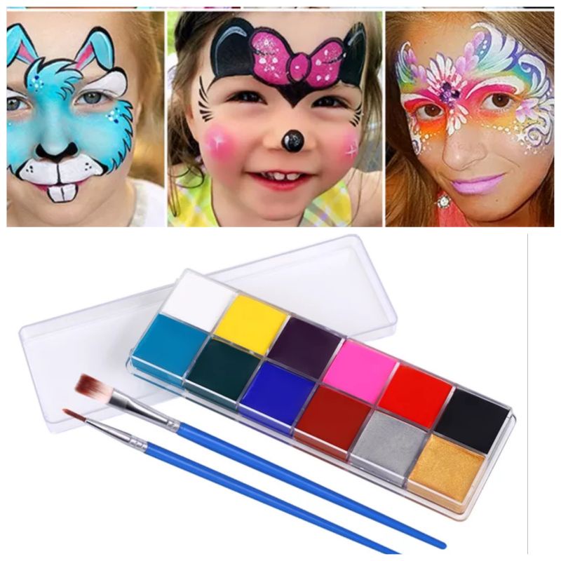 Grosir Cat Wajah / Tubuh Face Painting 12 Colors Free 2 Brush