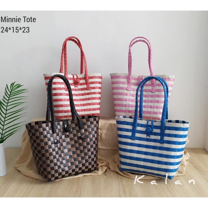 Minnie Tote Tas Anyam Plastik Shopping Bag Tas Pantai Tas Jali Hampers HEMAT