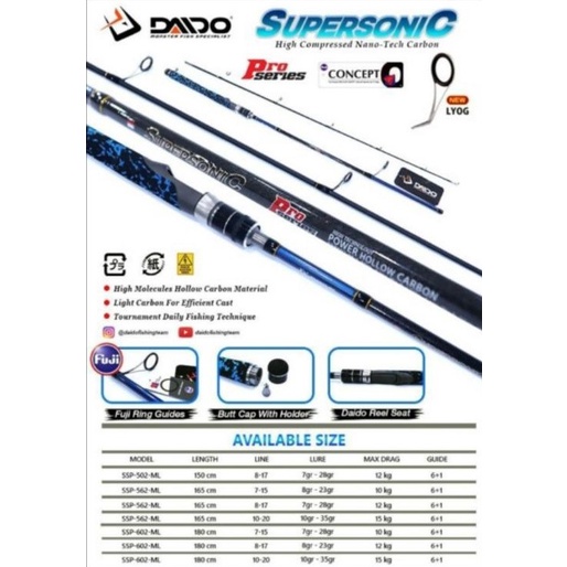 Joran Daido super sonic pro series 165cm atau 180cm carbon solid