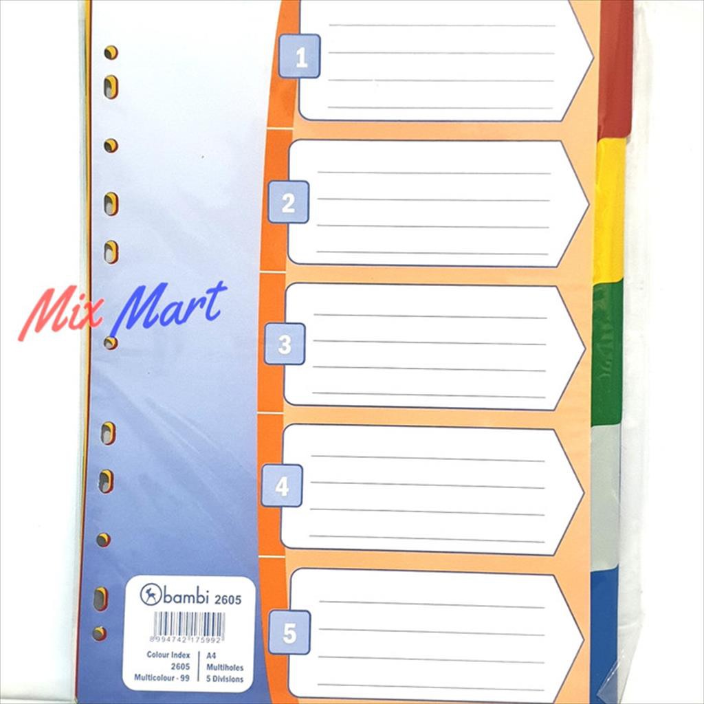 

Divider Bambi 2605 Plastik A4 5 tabs Multicolour / Pembatas Binder