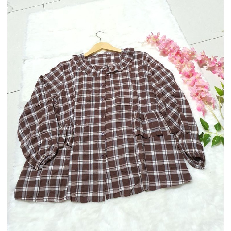 Kemeja blouse kotak kotak premium import