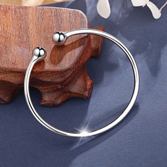 【Spot】925Silver plated Open Smooth Bangles Bracelets Charms Beads