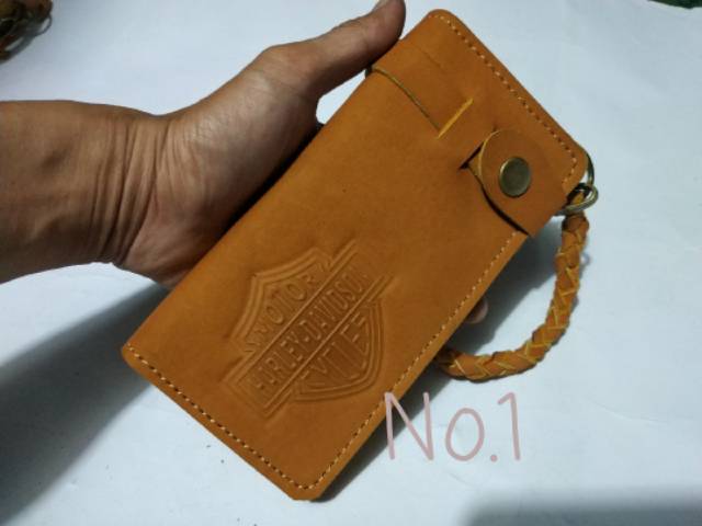 Dompet panjang  harley davidson kulit asli full hd03 tan biker gear