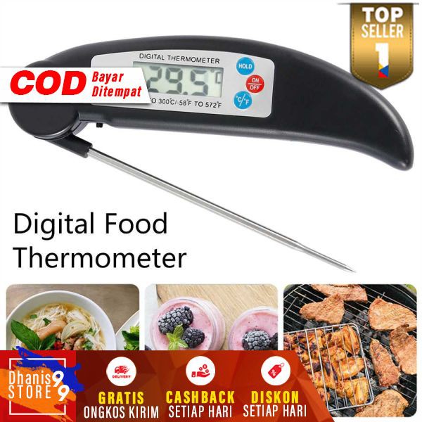 Digital Food Thermometer Pengukur Suhu Makanan Meat BBQ Foldable Probe Peralatan Masak Berkualitas