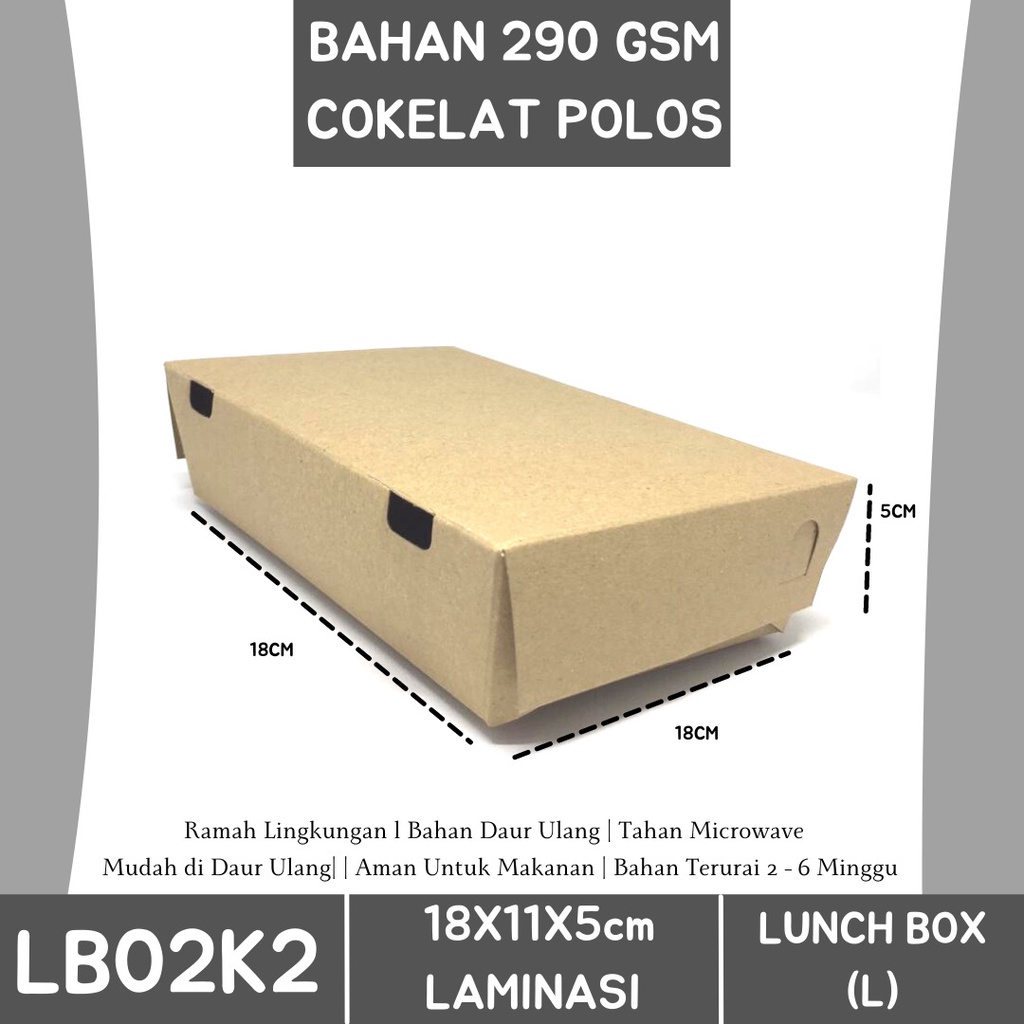 Paper Lunch Box Large Bahan 290 Gsm (LB2K2-18X11X5 Cm)