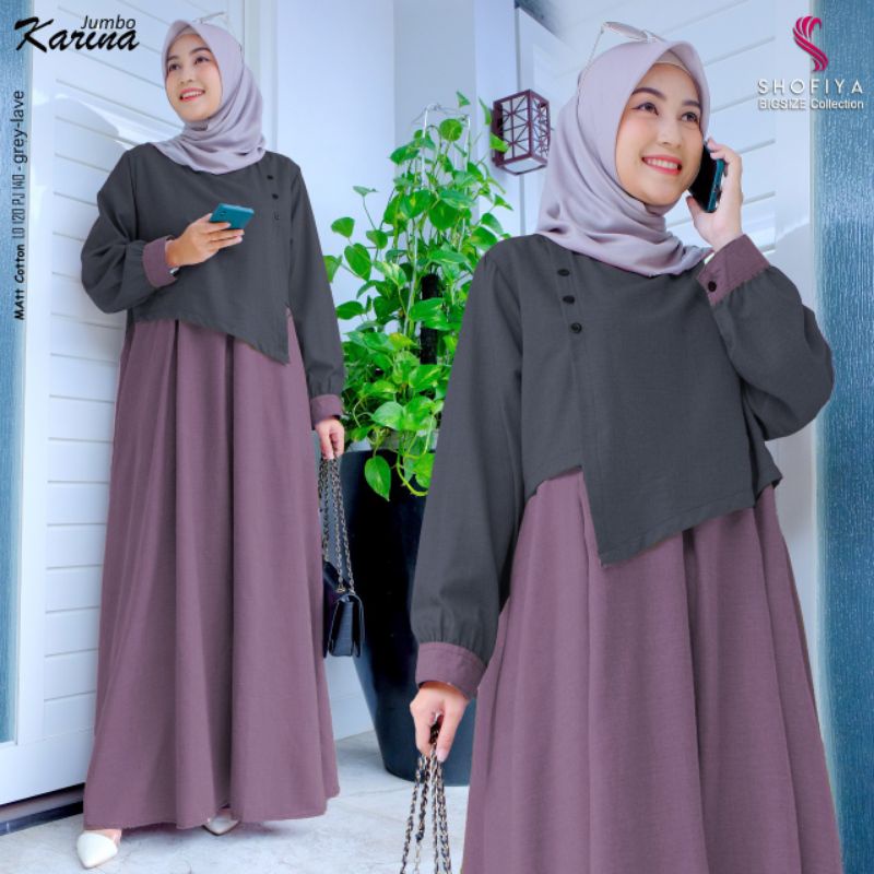 Gamis Polos Jumbo - Dress Polos Jumbo - Gamis Kombinasi - Gamis Katun Jumbo - Karina Jumbo Original 