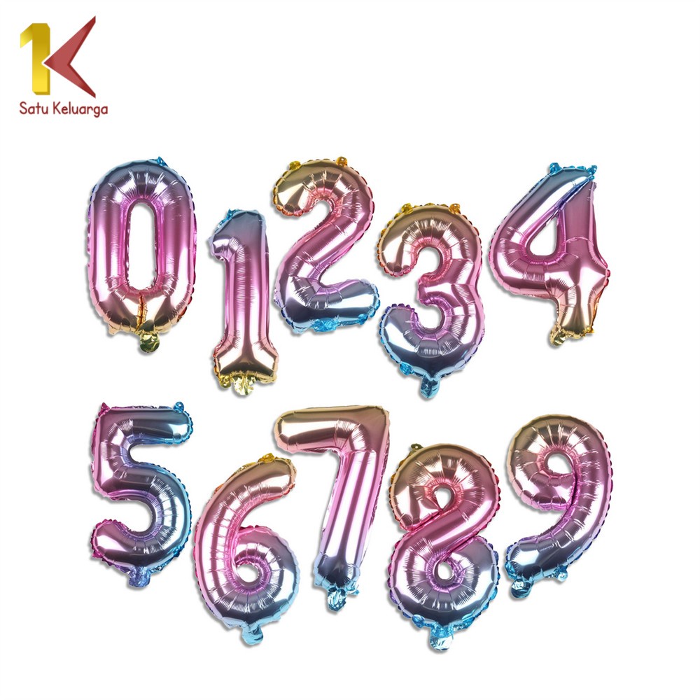 Satu Keluarga Ballon Foil Gradient C390 Baloon Huruf Dan Angka Polos A-Z Balon Foil Angka 0-9 / Perl