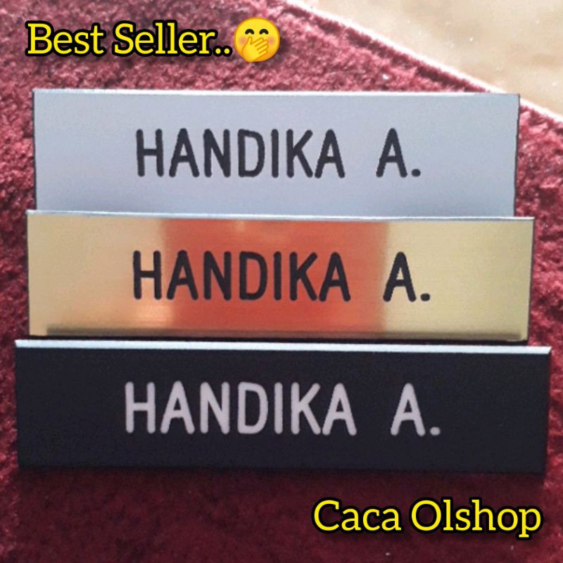 Papan Nama Dada PDH PNS Siswa Akrilik/Name Tag Hitam Dove Gold Putih Peniti Paku Magnet