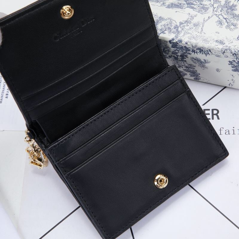 premium CD dompet lady flap card holder black lambskin wallet