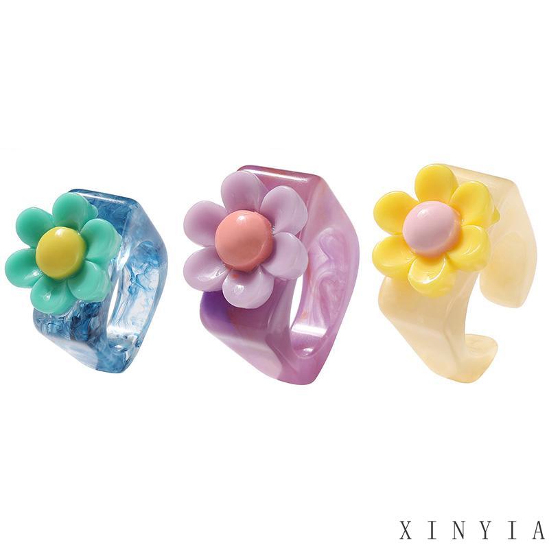 Xia.id Cincin Model Terbuka Desain Bunga Bahan Resin Akrilik Untuk Wanita