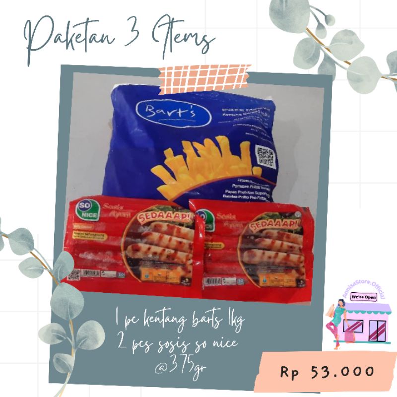 

ASO ♡ Paketan 3 Items (1 Pack Kentang dan 2 Pack Sosis)