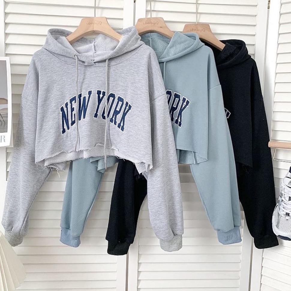 Sweater hoodie wanita NEWYORK CROP HODIE OVERSIZE - hoodie wanita –SDD.11Au22х