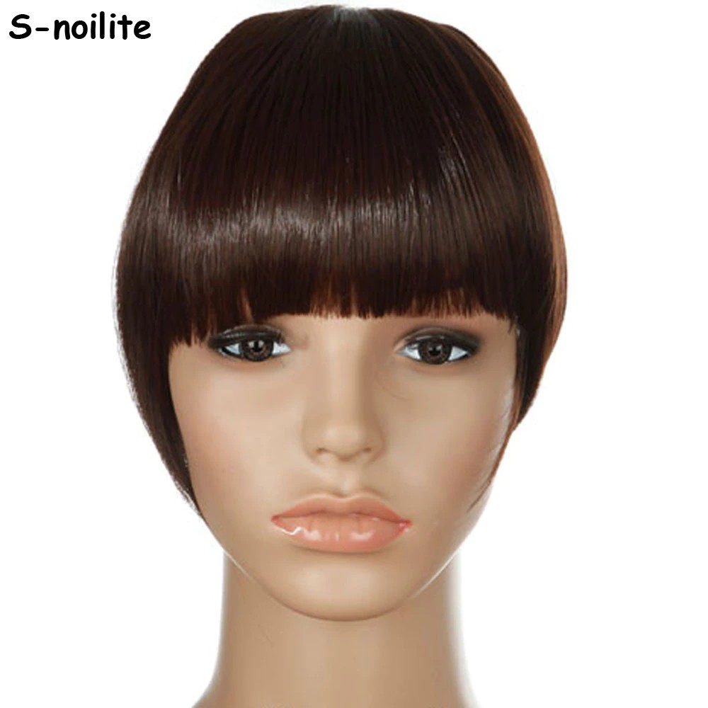 S Noilite Women Bangs Short Front Neat Clip In On Bang Fringe Hair Extensions Straight Synthetic