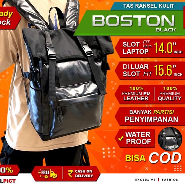 ➫ Tas Ransel Kulit Pria Tas Pria Tas Kulit Pria Backpack Pria BOSTON - Hitam ♡