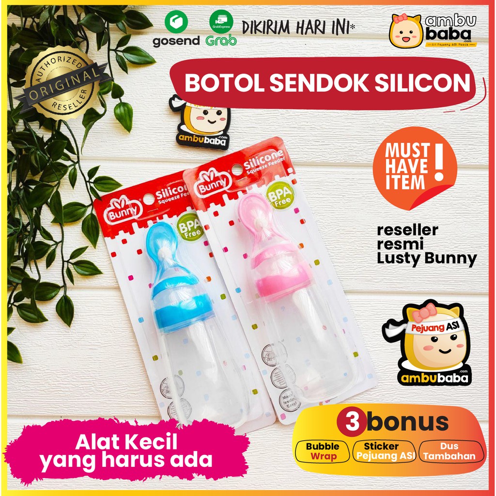 Lusty Bunny Silicone Squeeze Baby Spoon Feeder Botol Sendok Silikon