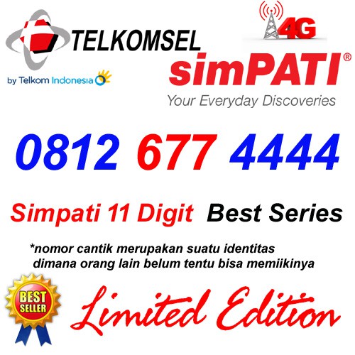 Telkomsel Simpati 11 Digit 4G Lte 0812 677 4444 Kartu Perdana Nomor Cantik