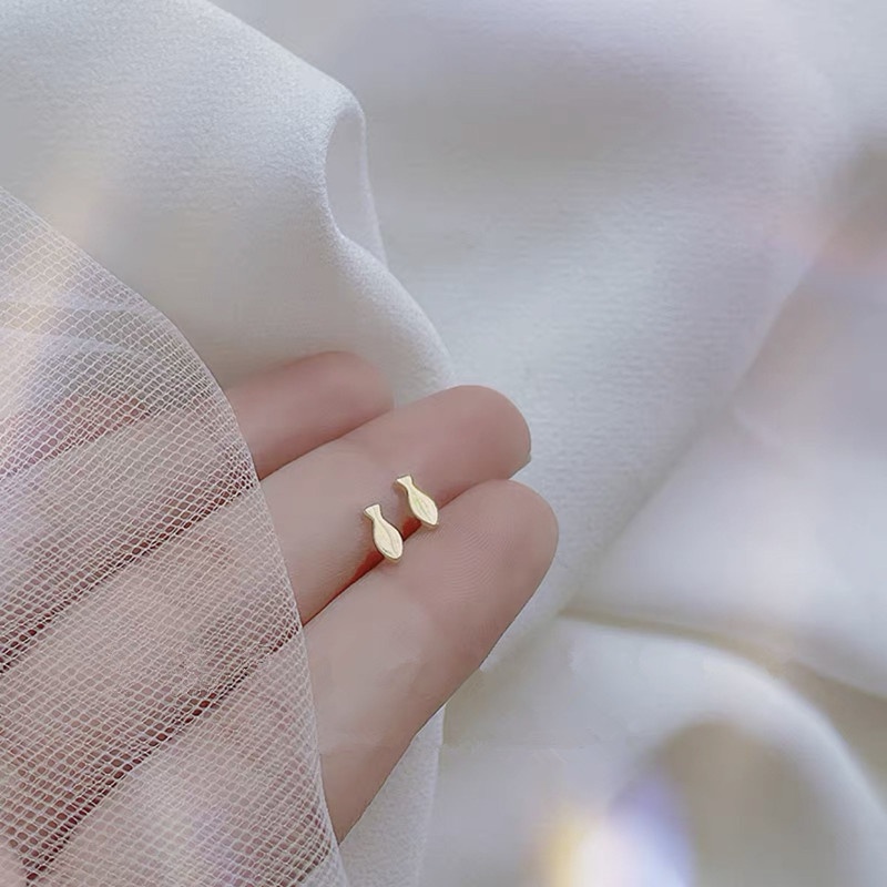 We Flower S925 Silver Geometric Deer Antler Fish Butterfly Stud Earrings for Women Girls-type N gold