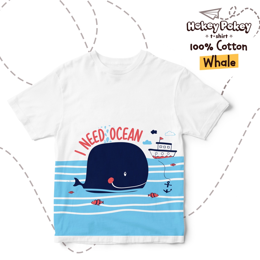 Baju Kaos T Shirt Anak Laki Laki Katun Combed Motif Whale