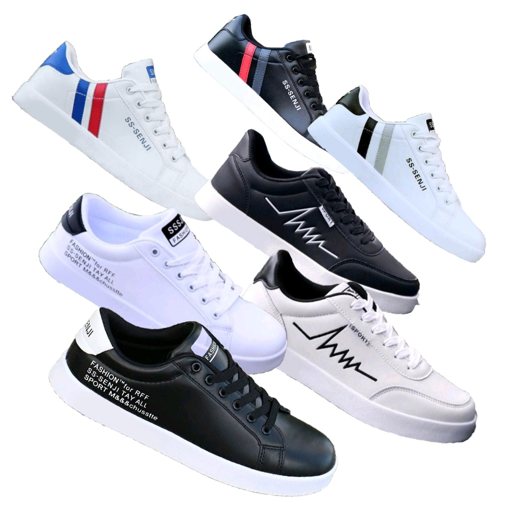 SEPATU Sneakers Putih & Hitam WHITE&BLACK ss.senji sepatu cowok pria fashion sepatu casual ss.senji 