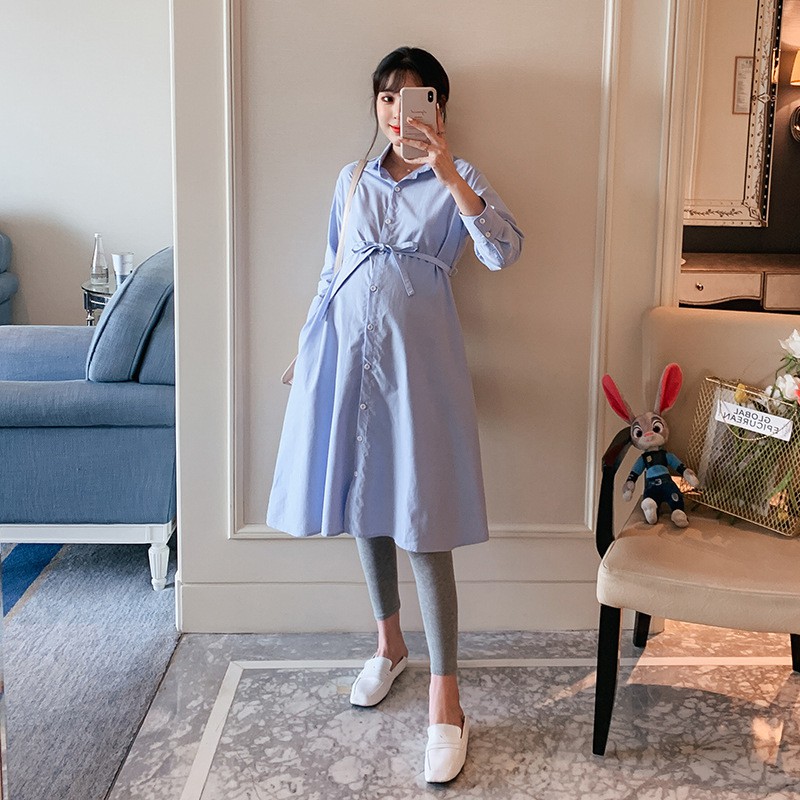 Hyren.id P16 Dress Kemeja Ibu Hamil Import Baju Pakaian Kantor Menyusui Maternity Fashion Biru