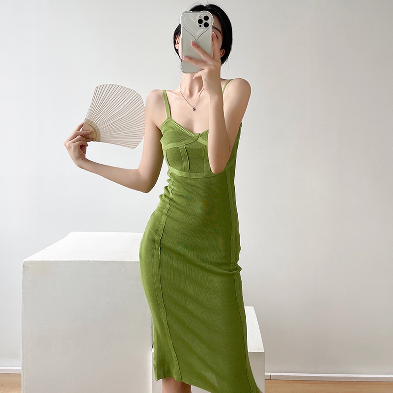 【Elegant】Korean Solid Color Sleevless Bodycon Mini Dress 7487