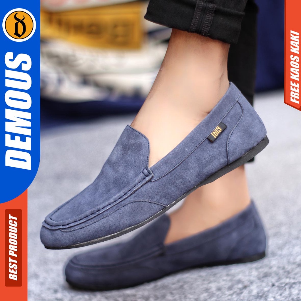 Demous Modnes Sepatu Slip on Pria Santai Casual Formal Suede Kerja Hitam