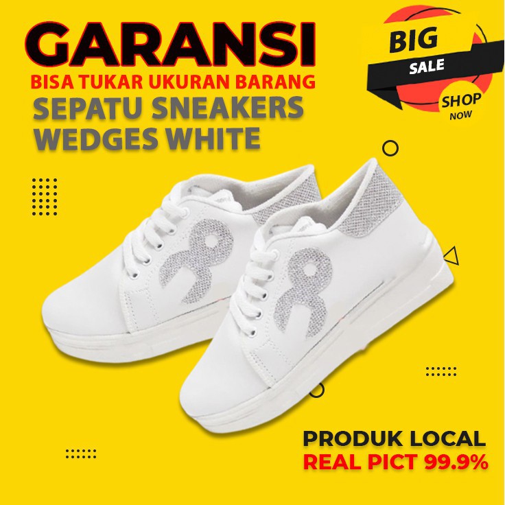 fashion wanita Sepatu sneakers tali OC WEDGES GLITTER kulit local import cuci gudang