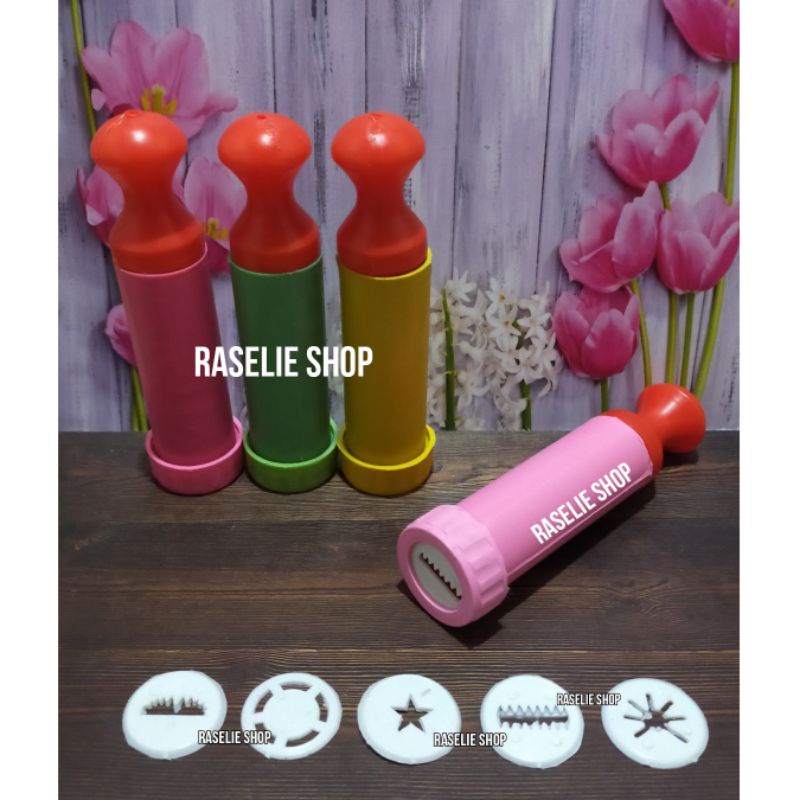 Set 6 Motif Cetakan Kue Semprit Akar Kelapa Tabung Dorong Cookie Cutter Plastik