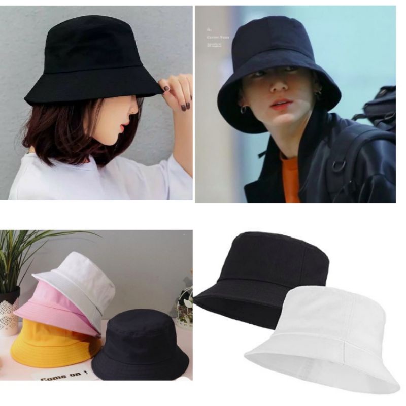 Topi Bucket Hat Polos Bolak Balik