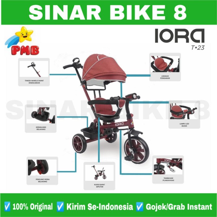 Sepeda Anak Roda Tiga 3 PMB IORA T 22 Tricycle Anak Musik Lampu Rem