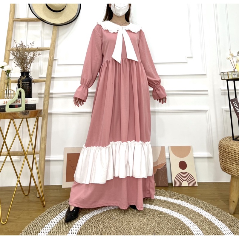 Grosir (55rb x 5pcs) - Kode 878 Gamis Korean Ruffle Voxy