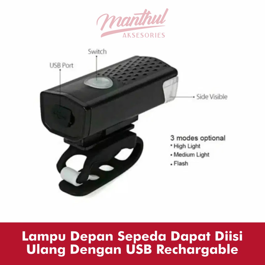 Lampu Depan Sepeda Dapat Diisi Ulang Dengan USB Rechargable