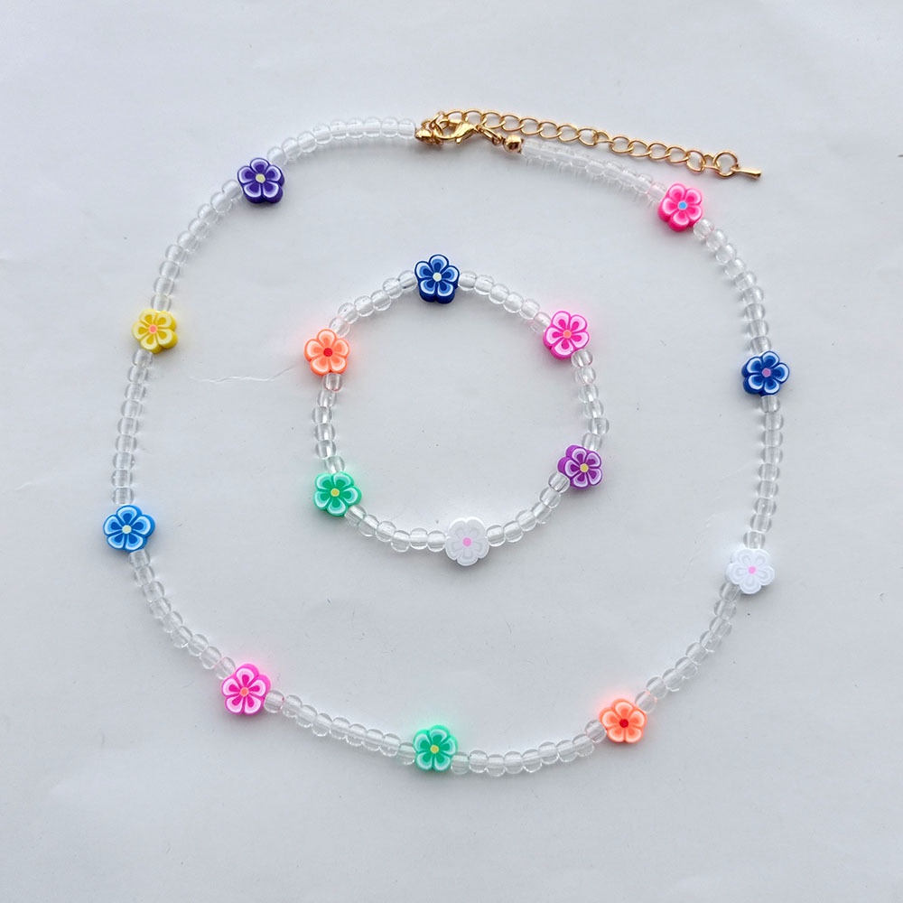 Tanah liat polimer bunga perhiasan set cute butterfly bear claw cinta kalung manik-manik gelang