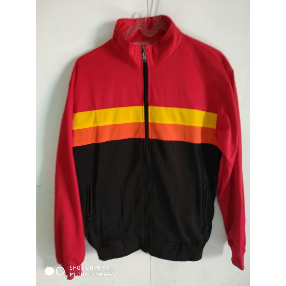 jaket traktop hitam merah kombinasi orange kuning