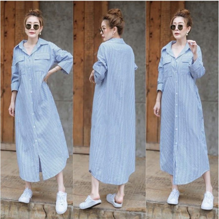 DRESS WANITA CASUAL HOODIE GCC TUNIK HOODIE WANITA IMPORT KEKINIAN Maxy Roma blue [Dress 0117] 8CCB