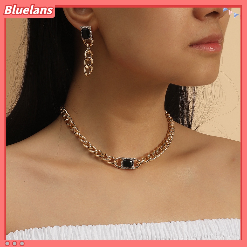 2pcs / Set Kalung Rantai Tebal Dapat Disesuaikan Hias Permata Tiruan Gaya Hip Hop Untuk Aksesoris Perhiasan