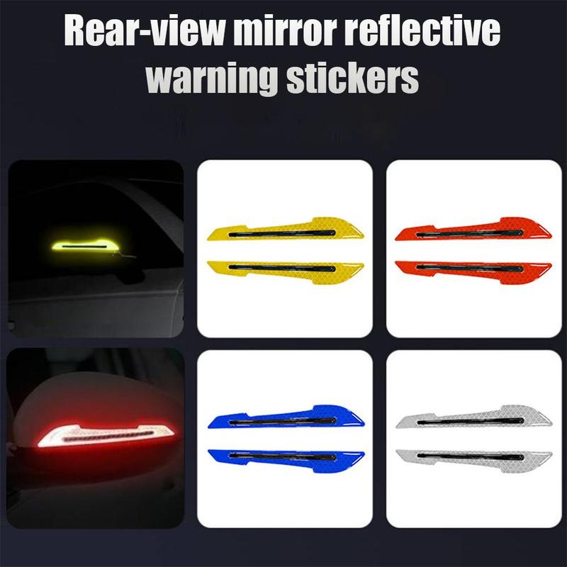 1Pair Car Rearview Mirror Reflective Sticker/Warning Safety Mark Trim Anti-Collision Strip/Universal Exterior Carbon Fiber Tape Accessories