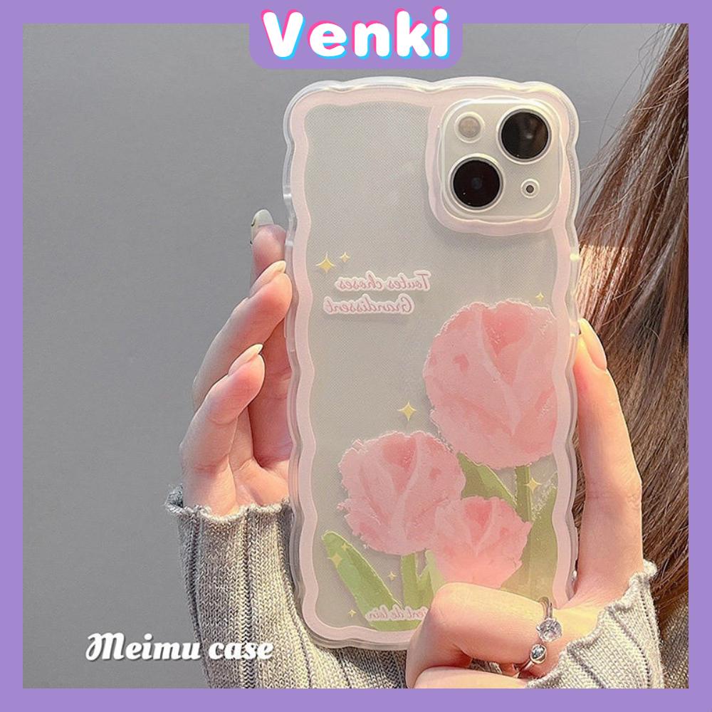 iPhone Case Silicone Soft Case Clear Case Wave Airbag Shockproof Camera Cover Protection Pink Flower Compatible For iPhone 11 iPhone 13 Pro Max iPhone 12 Pro Max iPhone 7 Plus xr