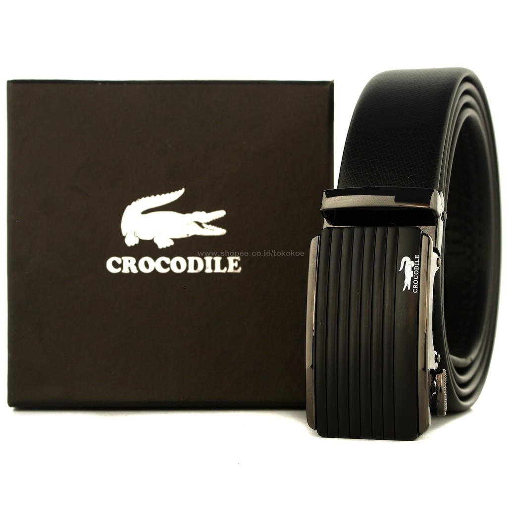 TOKOKOE - Gesper Ikat Pinggang Pria model Rel Big Size Kulit - Croc CR33 Hitam