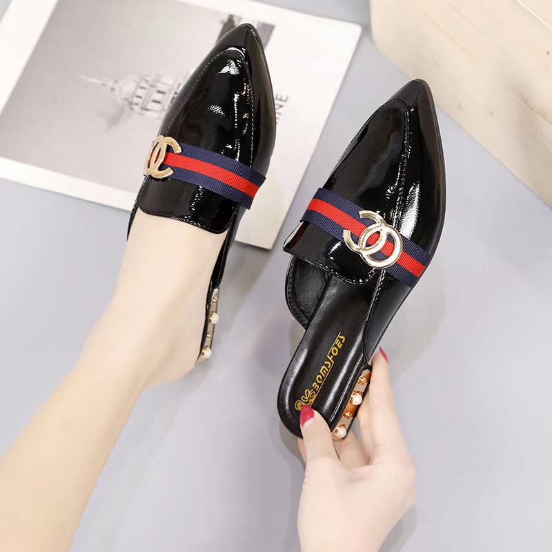 BJS9712 - BLACK/YELLOW - Sandal Slip On Import Elegan Wanita Cantik SANDAL PESTA WANITA GLOSSY CC FASHION IMPORT TERMURAH TERLARIS TERBARU BAGSTORE JAKARTA JSH9712