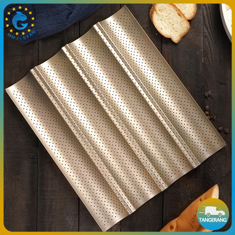 【4 Slots】Loyang Roti Baguette Non Sticky/Wave French Bread Baking Tray/Baguette Bake Mold